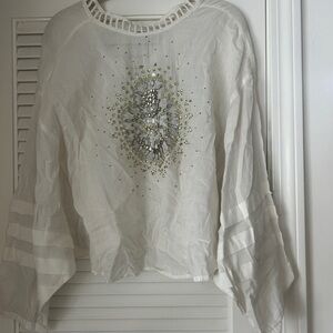 Free People White Embellished Blouse